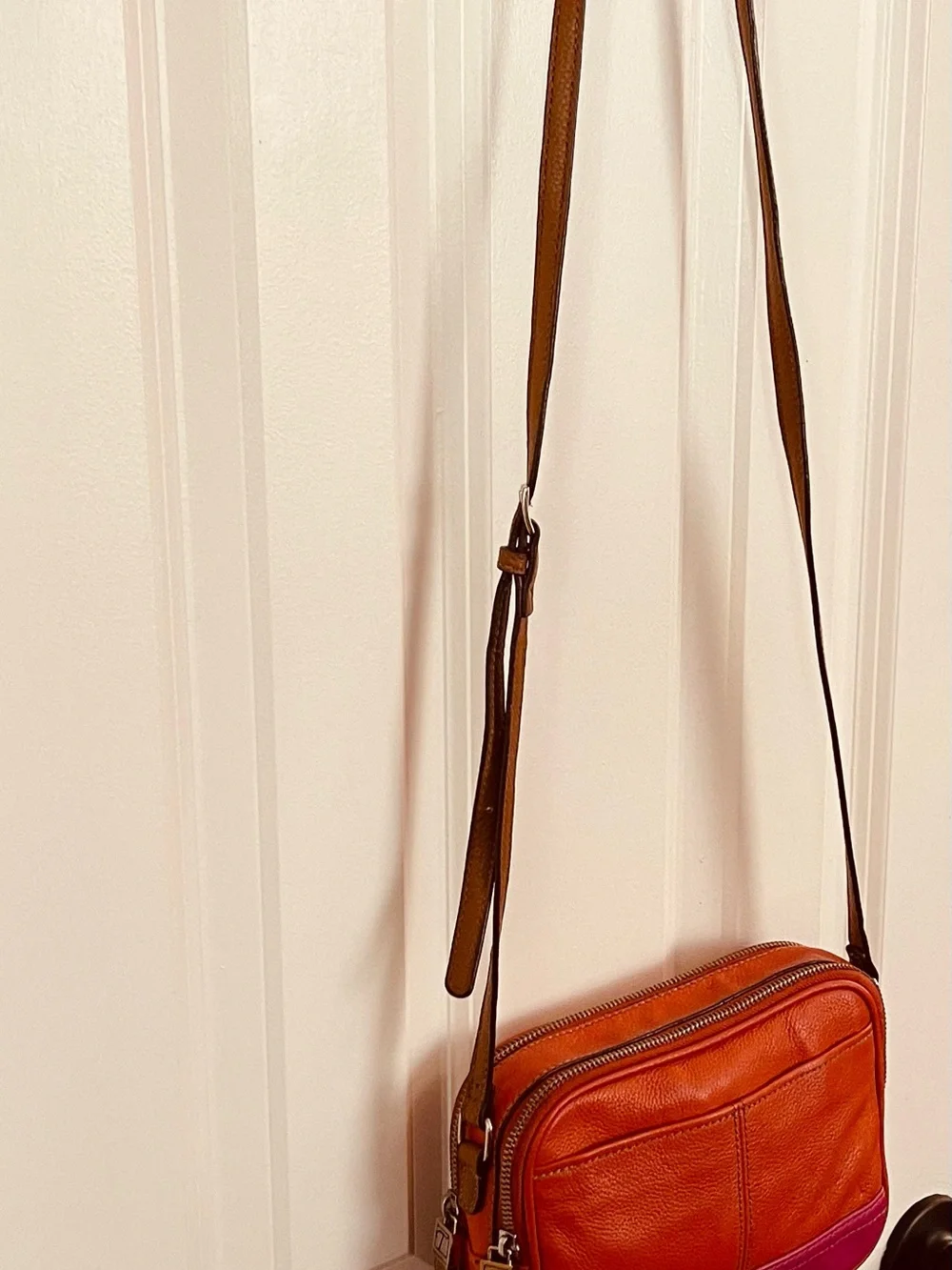 Tignanello Genuine Leather-Two Tone Orange/Fuchsia/Pink Crossbody